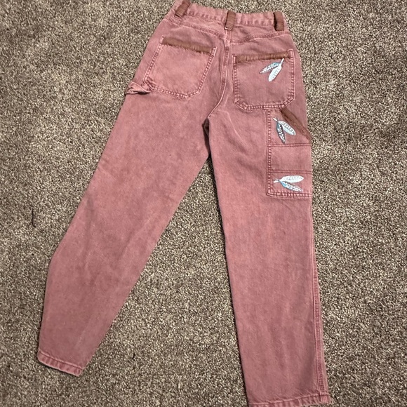 Hand Crafted Denim - Redhawk Designs hand crafted Jeans - Dusty Pink w/Feather Patch accents sz 24